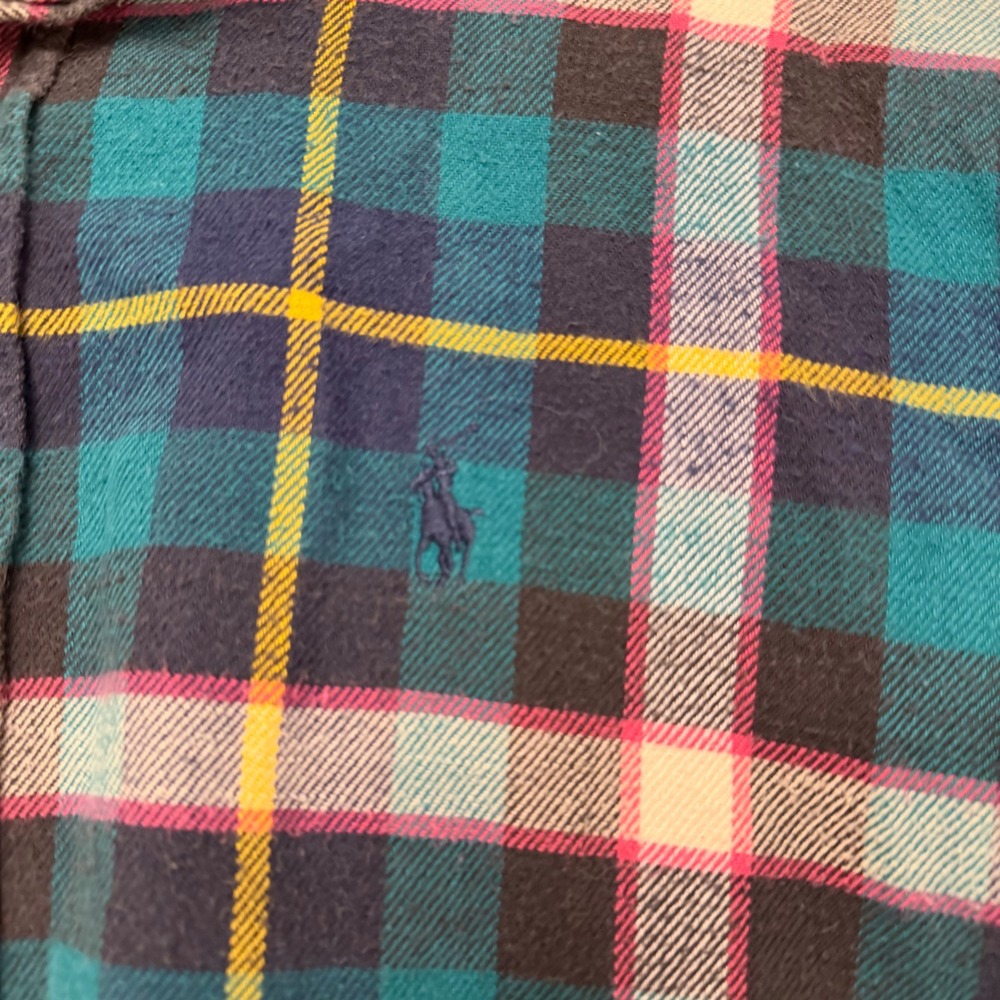 Polo Ralph Lauren Mens XL Plaid Flannel Button Down Shirt Teal Navy Pink Cotton - Picture 3 of 6